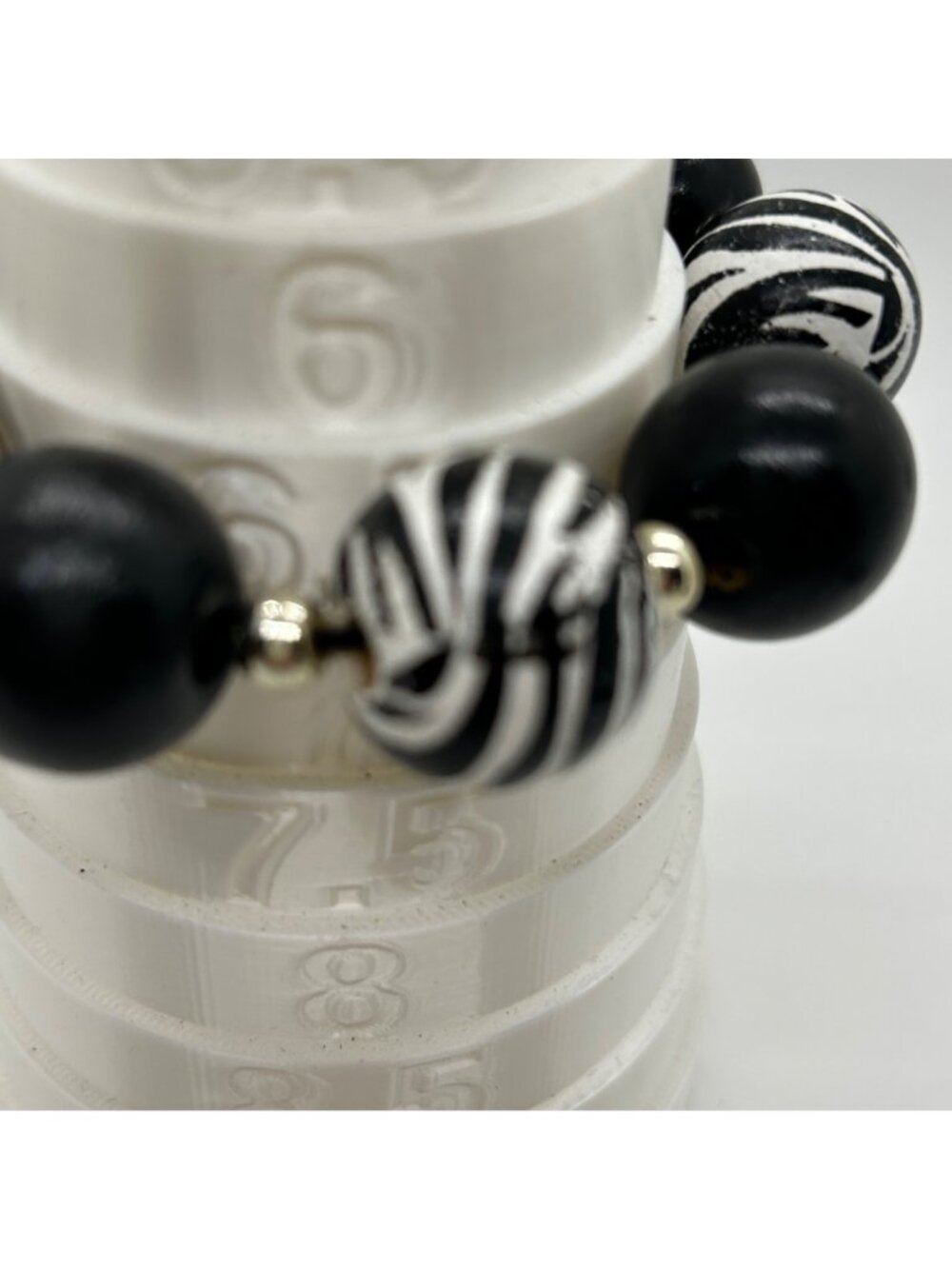 Chunky Black White Zebra Print Wood Beads Stretch Necklace Bracelet Jewelry Set - Picture 11 of 11